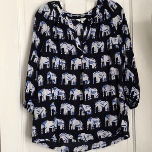 Crown & Ivy Popover Elephant Print Blouse